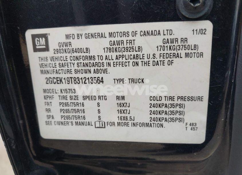 Photo 9 of 2003 Chevrolet Silverado 1500 LS (VIN 2GCEK19T831213564)