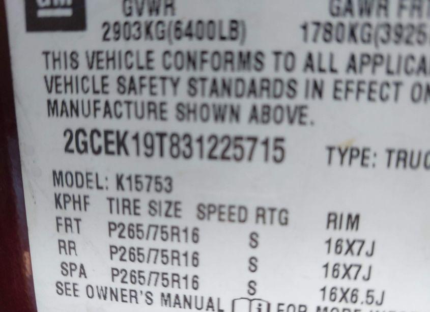 Photo 9 of 2003 Chevrolet Silverado 1500 LT (VIN 2GCEK19T831225715)