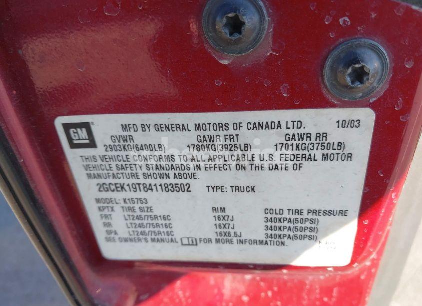 Photo 9 of 2004 Chevrolet Silverado 1500 LS (VIN 2GCEK19T841183502)