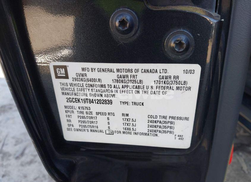 Photo 9 of 2004 Chevrolet Silverado 1500 Z71 (VIN 2GCEK19T841202839)