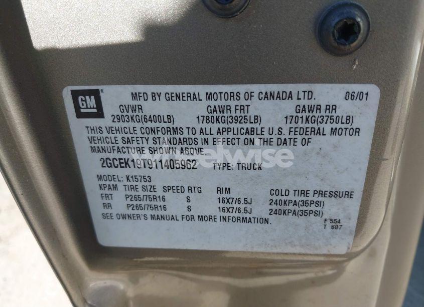 Photo 9 of 2001 Chevrolet Silverado 1500 LS (VIN 2GCEK19T911405962)