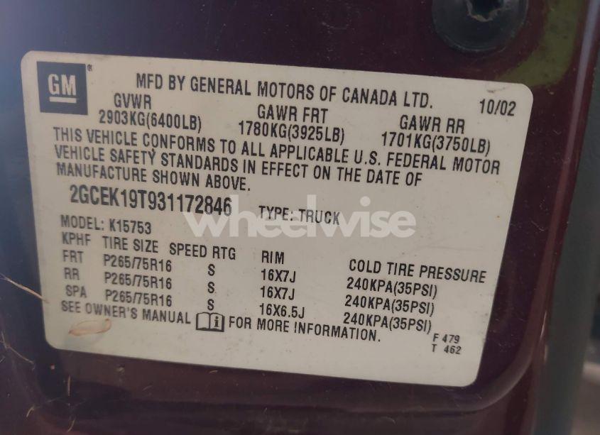 Photo 9 of 2003 Chevrolet Silverado 1500 LS (VIN 2GCEK19T931172846)