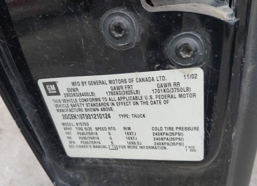 Photo 9 of 2003 Chevrolet Silverado 1500 LS (VIN 2GCEK19T931210124)