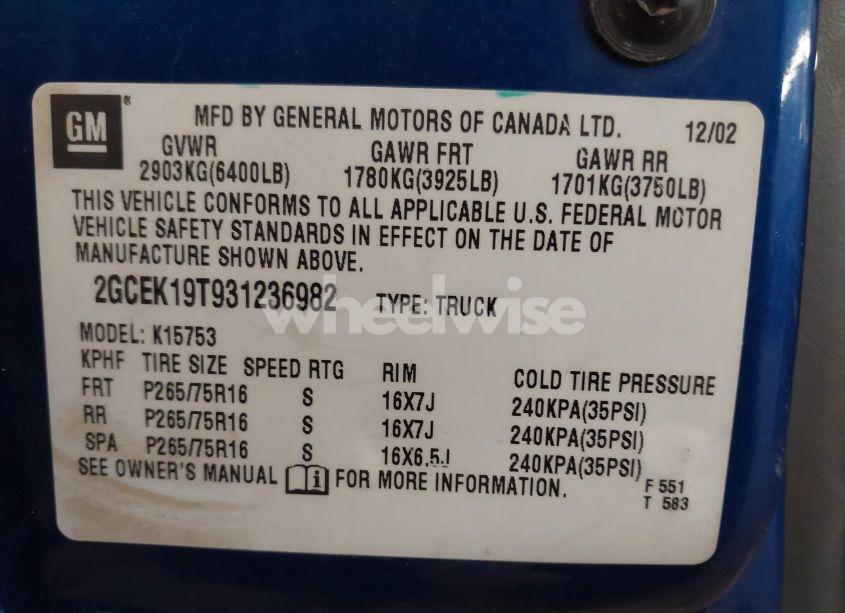 Photo 9 of 2003 Chevrolet Silverado 1500 LS (VIN 2GCEK19T931236982)