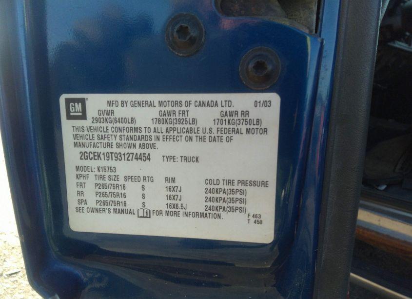 Photo 9 of 2003 Chevrolet Silverado 1500 LS (VIN 2GCEK19T931274454)