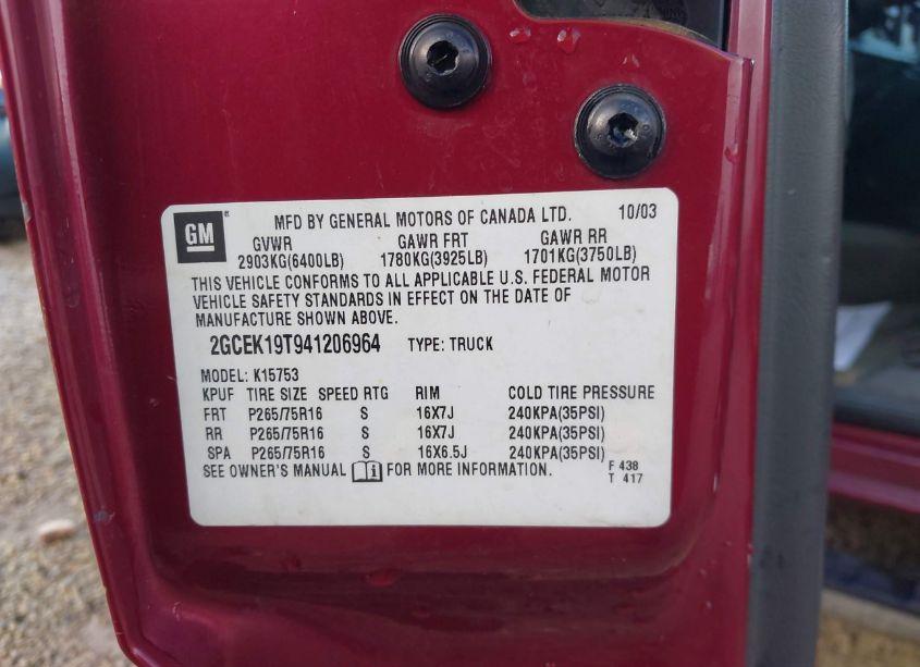 Photo 9 of 2004 Chevrolet Silverado 1500 Z71 (VIN 2GCEK19T941206964)