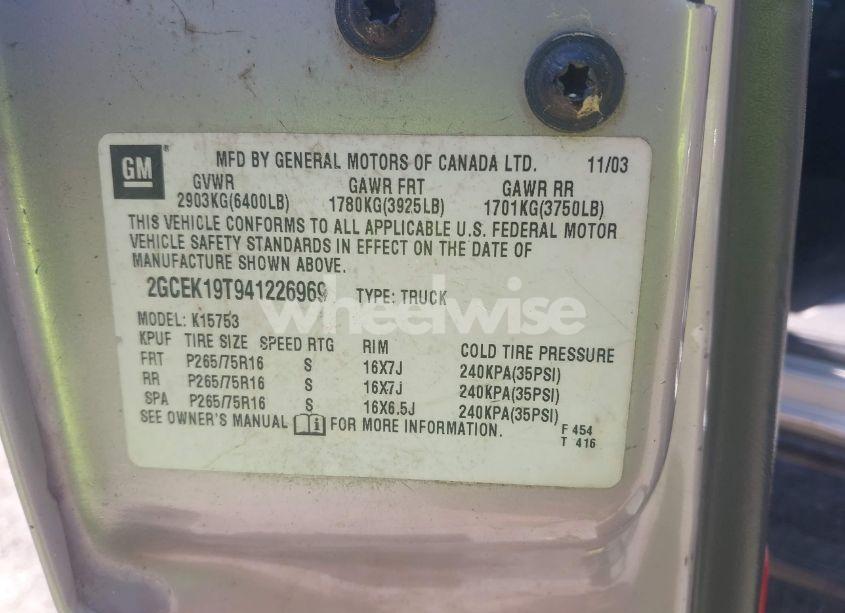 Photo 9 of 2004 Chevrolet Silverado 1500 Z71 (VIN 2GCEK19T941226969)