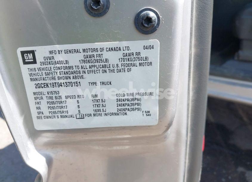 Photo 9 of 2004 Chevrolet Silverado 1500 LT (VIN 2GCEK19T941370151)