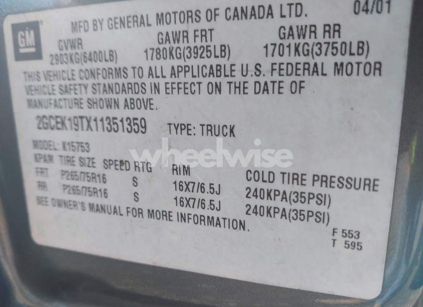 Photo 9 of 2001 Chevrolet Silverado 1500 LT (VIN 2GCEK19TX11351359)