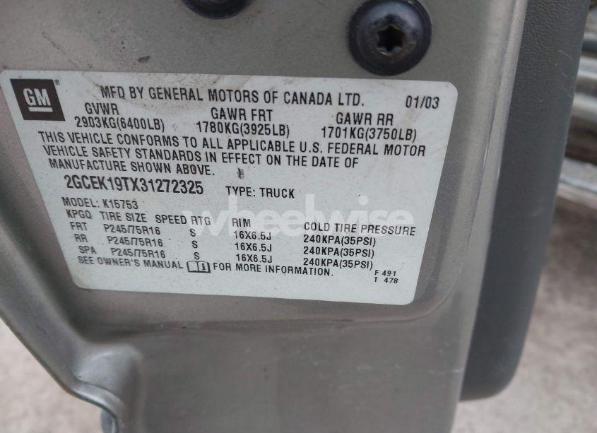 Photo 9 of 2003 Chevrolet Silverado 1500 (VIN 2GCEK19TX31272325)