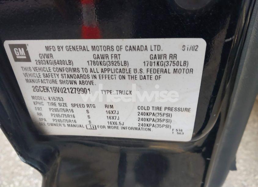 Photo 9 of 2002 Chevrolet Silverado 1500 LS (VIN 2GCEK19V021279901)