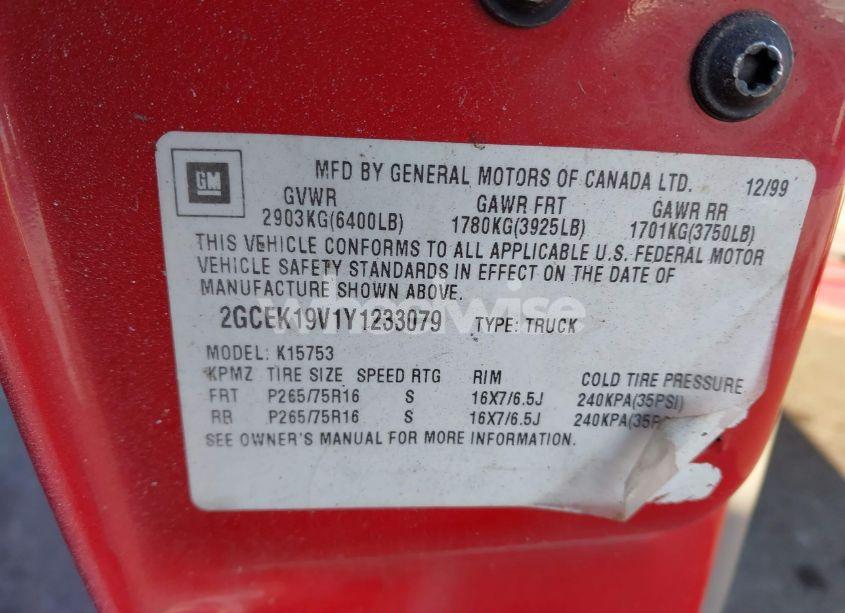 Photo 9 of 2000 Chevrolet Silverado 1500 LS (VIN 2GCEK19V1Y1233079)