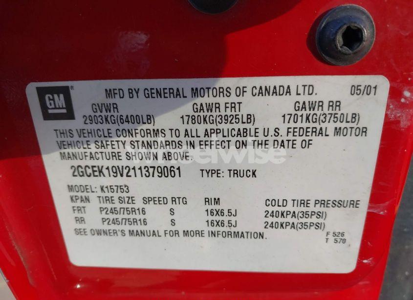 Photo 9 of 2001 Chevrolet Silverado 1500 (VIN 2GCEK19V211379061)