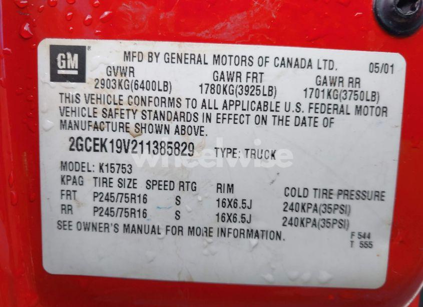 Photo 9 of 2001 Chevrolet Silverado 1500 (VIN 2GCEK19V211385829)