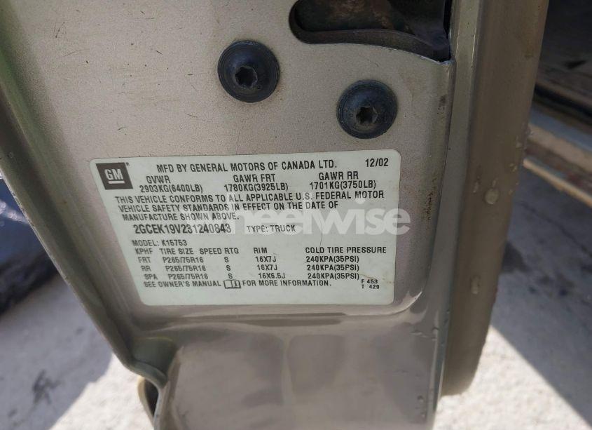 Photo 9 of 2003 Chevrolet Silverado 1500 LS (VIN 2GCEK19V231240843)