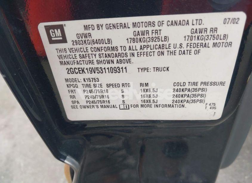 Photo 9 of 2003 Chevrolet Silverado 1500 LS (VIN 2GCEK19V531109311)