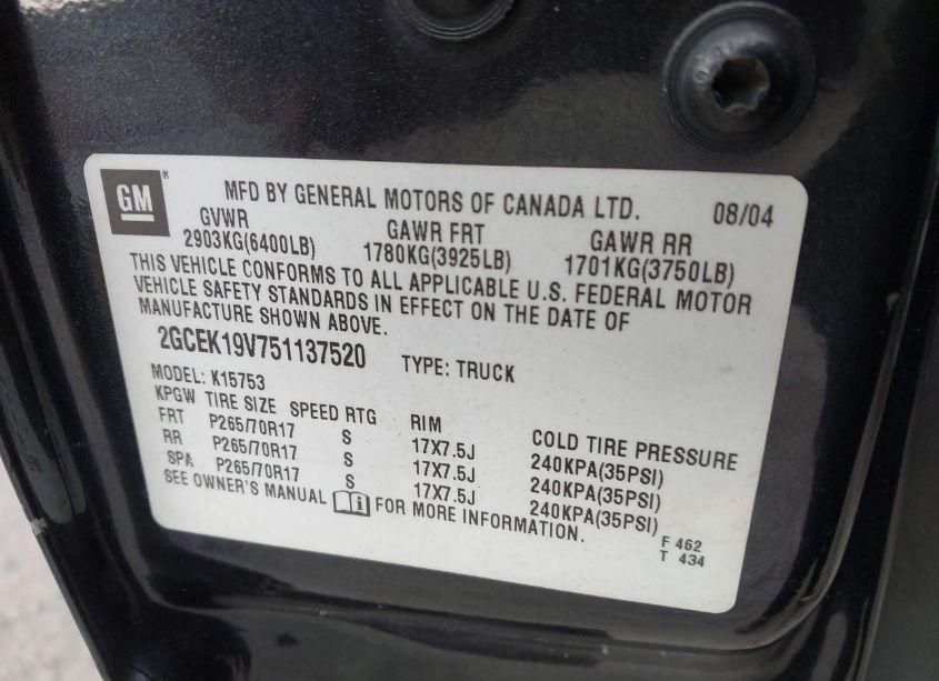 Photo 9 of 2005 Chevrolet Silverado 1500 WORK TRUCK (VIN 2GCEK19V751137520)