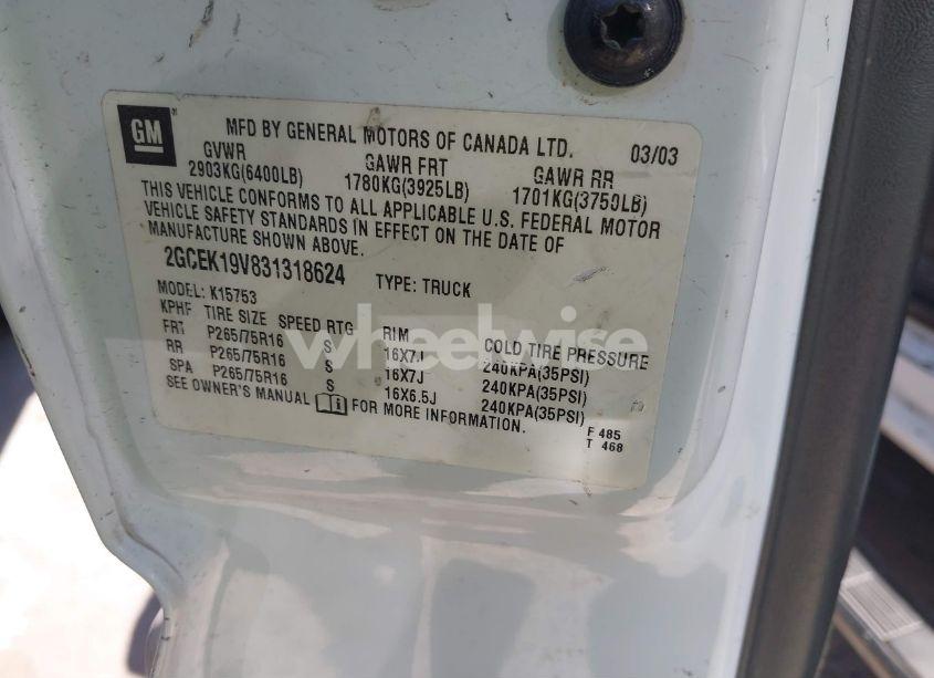 Photo 9 of 2003 Chevrolet Silverado 1500 LS (VIN 2GCEK19V831318624)