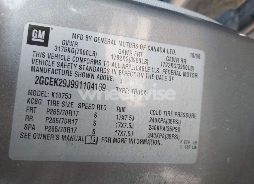 Photo 9 of 2009 Chevrolet Silverado 1500 LT (VIN 2GCEK29J991104169)