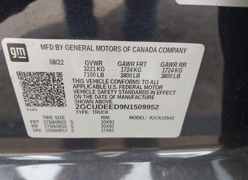 Photo 9 of 2022 Chevrolet Silverado 1500 4WD SHORT BED RST (VIN 2GCUDEED9N1509952)
