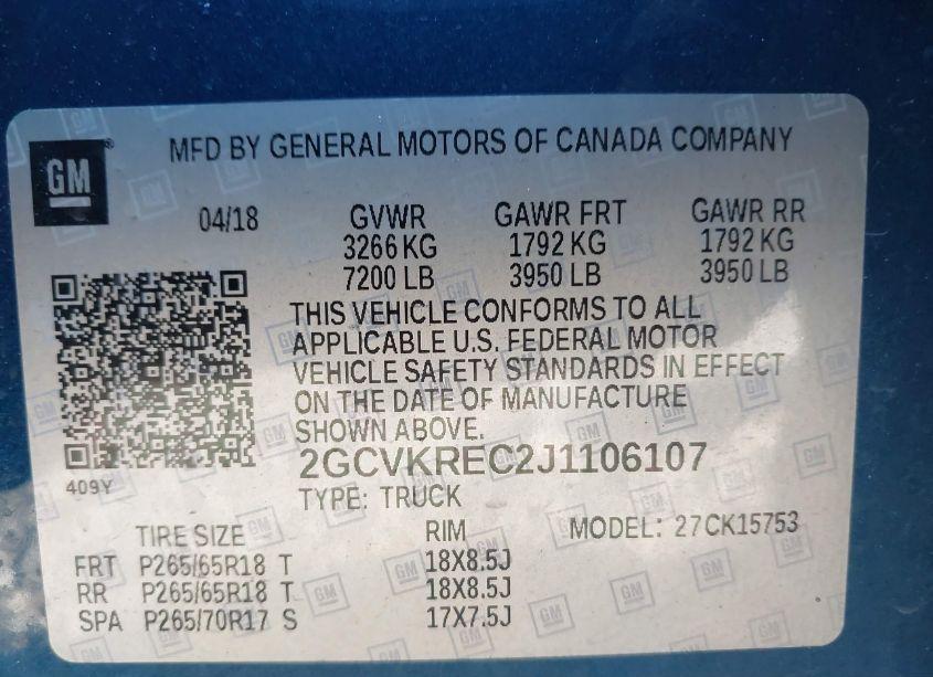 Photo 9 of 2018 Chevrolet Silverado 1500 2LT (VIN 2GCVKREC2J1106107)