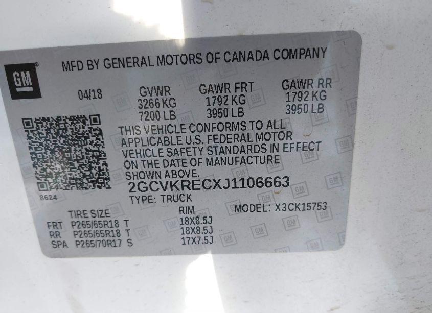 Photo 9 of 2018 Chevrolet Silverado 1500 2LT (VIN 2GCVKRECXJ1106663)