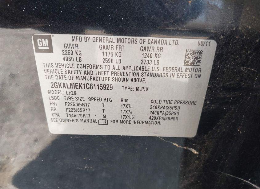 Photo 9 of 2012 Gmc Terrain SLE-1 (VIN 2GKALMEK1C6115929)