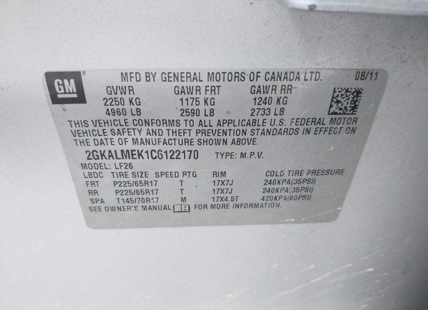 Photo 9 of 2012 Gmc Terrain SLE-1 (VIN 2GKALMEK1C6122170)