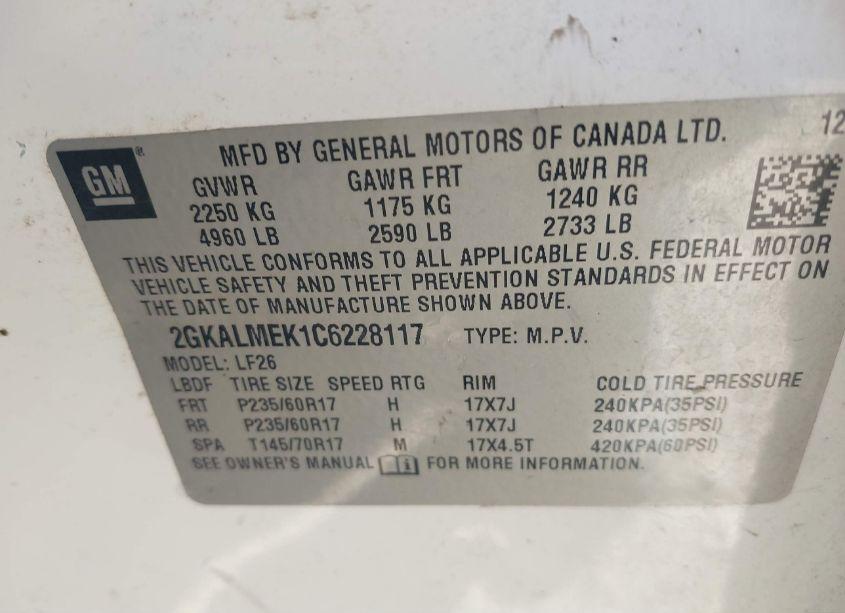 Photo 9 of 2012 Gmc Terrain SLE-1 (VIN 2GKALMEK1C6228117)