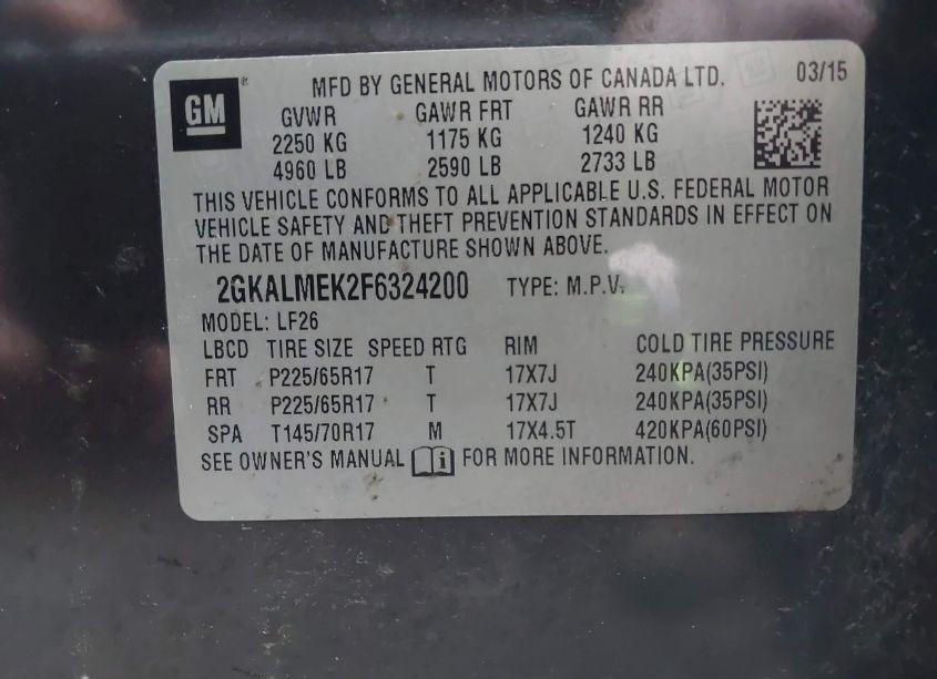 Photo 9 of 2015 Gmc Terrain SLE-1 (VIN 2GKALMEK2F6324200)