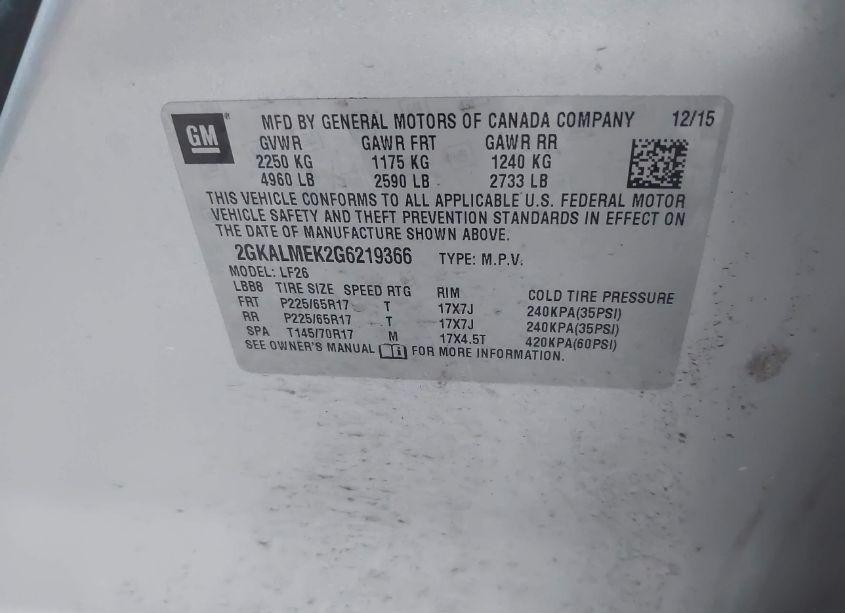 Photo 9 of 2016 Gmc Terrain SLE-1 (VIN 2GKALMEK2G6219366)