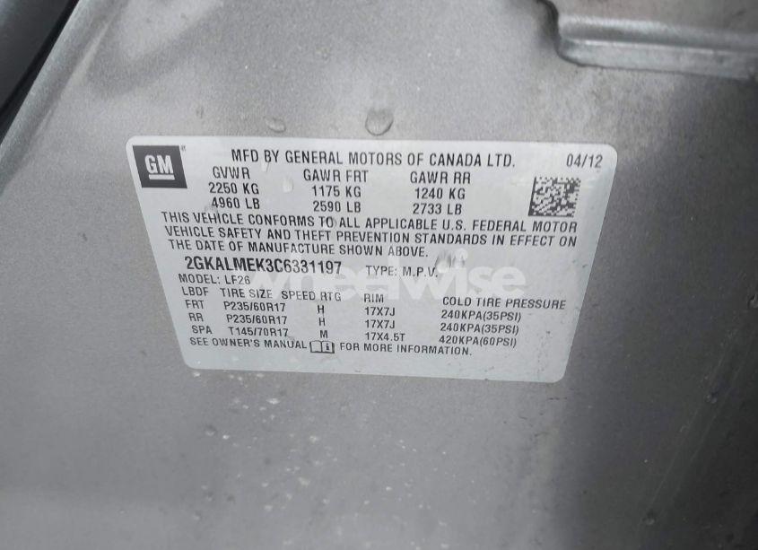 Photo 9 of 2012 Gmc Terrain SLE-1 (VIN 2GKALMEK3C6331197)