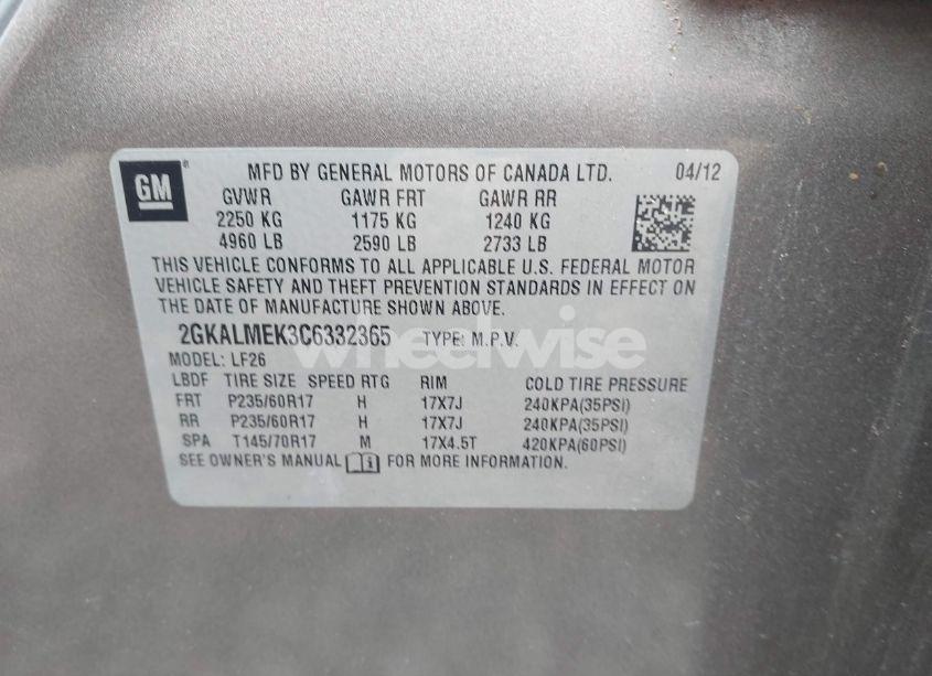 Photo 9 of 2012 Gmc Terrain SLE-1 (VIN 2GKALMEK3C6332365)