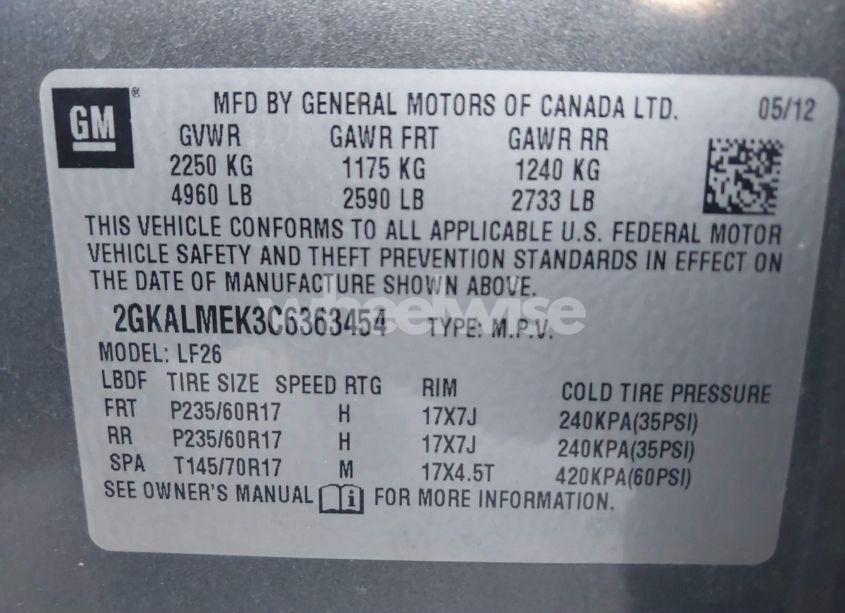 Photo 9 of 2012 Gmc Terrain SLE-1 (VIN 2GKALMEK3C6363454)