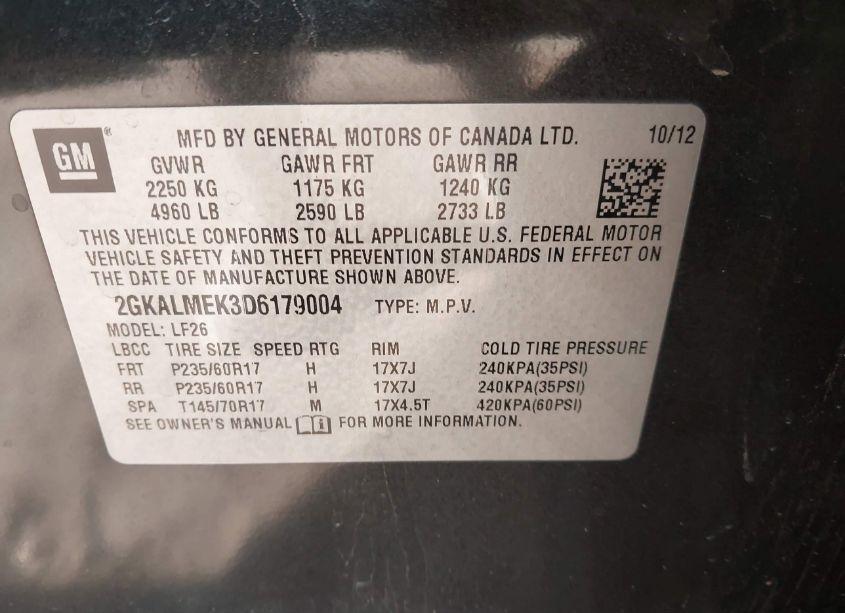 Photo 9 of 2013 Gmc Terrain SLE-1 (VIN 2GKALMEK3D6179004)