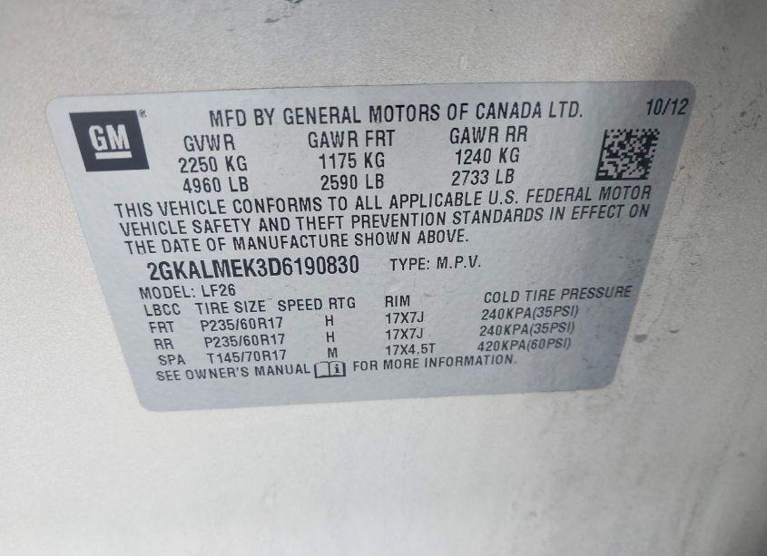 Photo 9 of 2013 Gmc Terrain SLE-1 (VIN 2GKALMEK3D6190830)