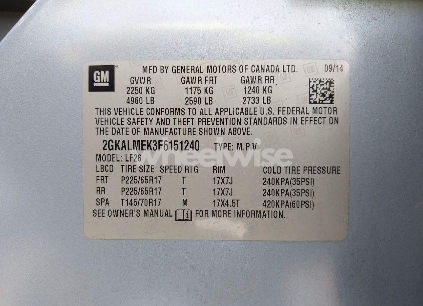 Photo 9 of 2015 Gmc Terrain SLE-1 (VIN 2GKALMEK3F6151240)