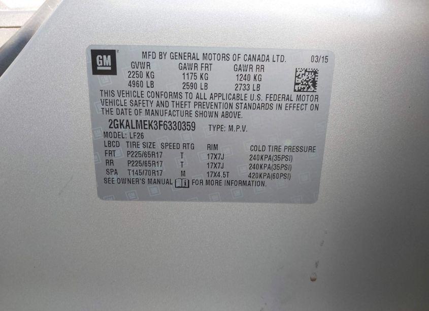 Photo 9 of 2015 Gmc Terrain SLE-1 (VIN 2GKALMEK3F6330359)