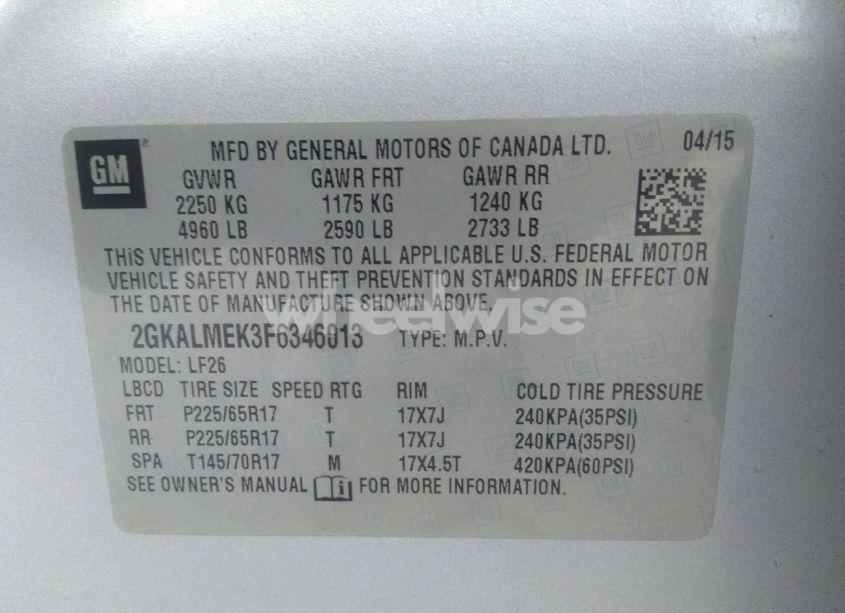 Photo 9 of 2015 Gmc Terrain SLE-1 (VIN 2GKALMEK3F6346013)