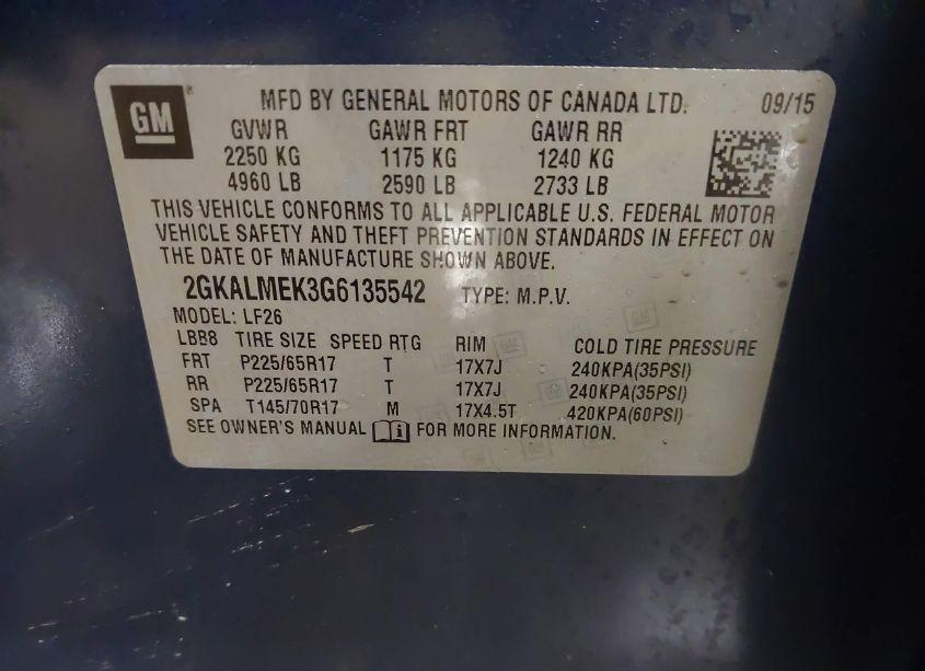 Photo 9 of 2016 Gmc Terrain SLE-1 (VIN 2GKALMEK3G6135542)