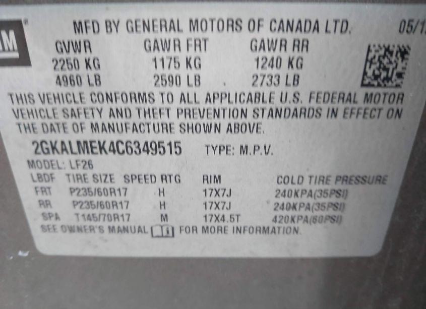 Photo 9 of 2012 Gmc Terrain SLE-1 (VIN 2GKALMEK4C6349515)