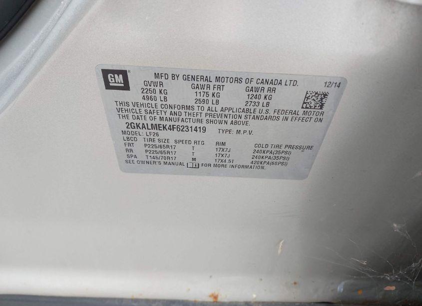 Photo 9 of 2015 Gmc Terrain SLE-1 (VIN 2GKALMEK4F6231419)