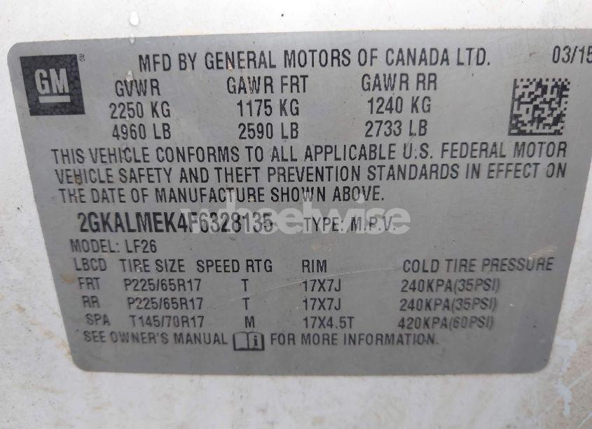 Photo 9 of 2015 Gmc Terrain SLE-1 (VIN 2GKALMEK4F6328135)