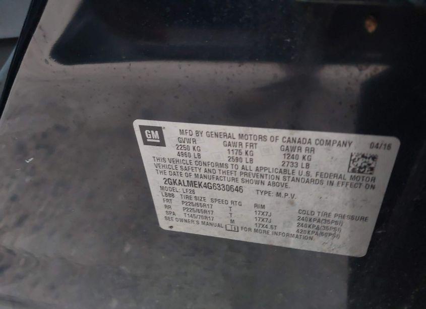 Photo 9 of 2016 Gmc Terrain SLE-1 (VIN 2GKALMEK4G6330646)