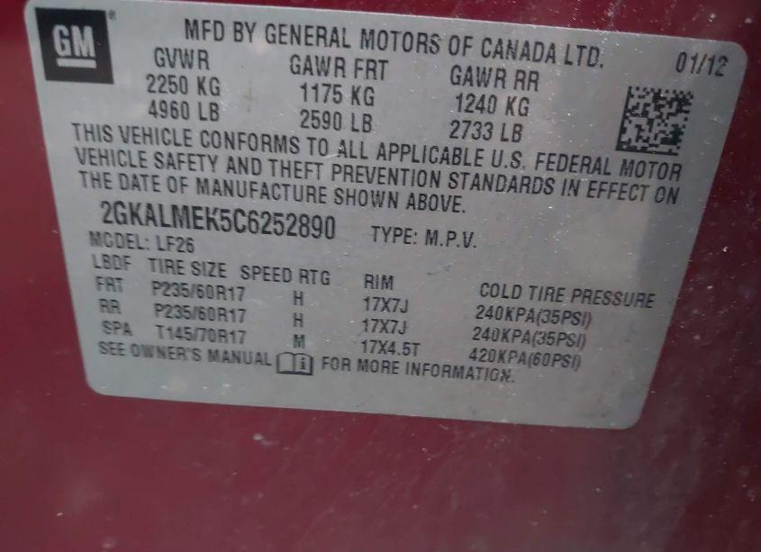 Photo 9 of 2012 Gmc Terrain SLE-1 (VIN 2GKALMEK5C6252890)