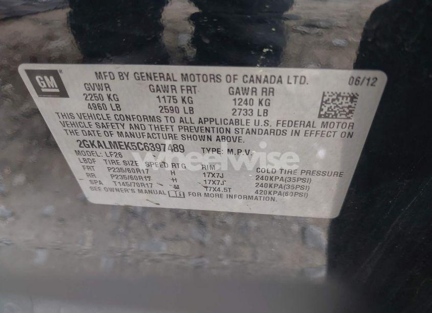 Photo 9 of 2012 Gmc Terrain SLE-1 (VIN 2GKALMEK5C6397489)