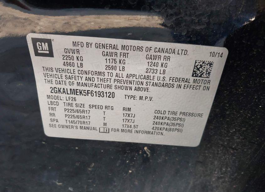 Photo 9 of 2015 Gmc Terrain SLE-1 (VIN 2GKALMEK5F6193120)