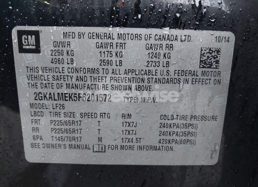 Photo 9 of 2015 Gmc Terrain SLE-1 (VIN 2GKALMEK5F6201572)