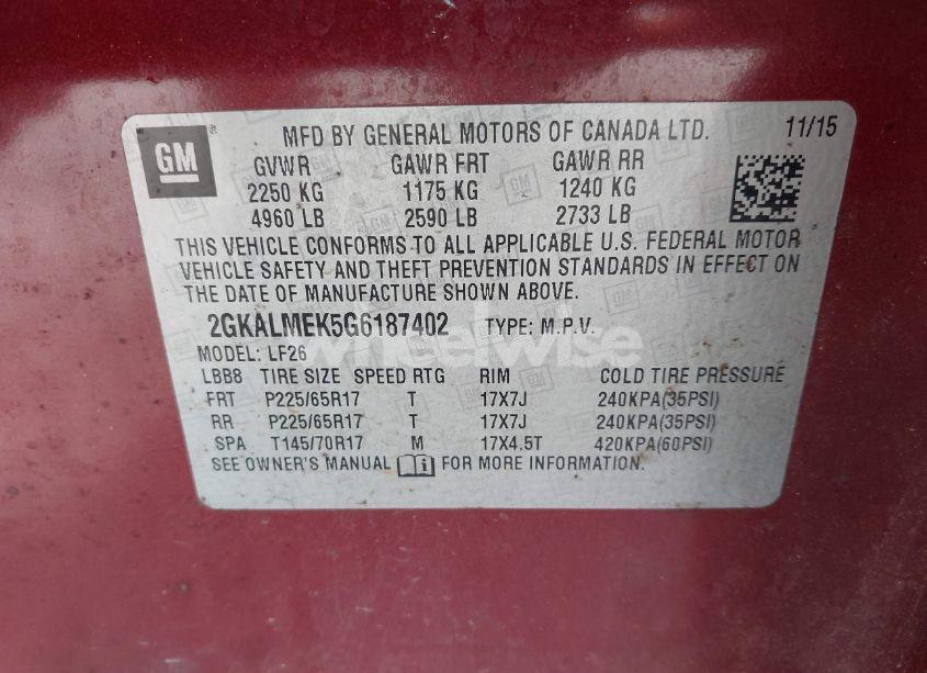 Photo 9 of 2016 Gmc Terrain SLE-1 (VIN 2GKALMEK5G6187402)