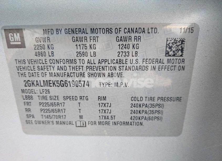 Photo 9 of 2016 Gmc Terrain SLE-1 (VIN 2GKALMEK5G6190574)